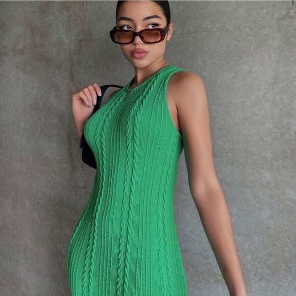NWT ZARA Knit Dress Green L Blogger’s Fav - Picture 2 of 9